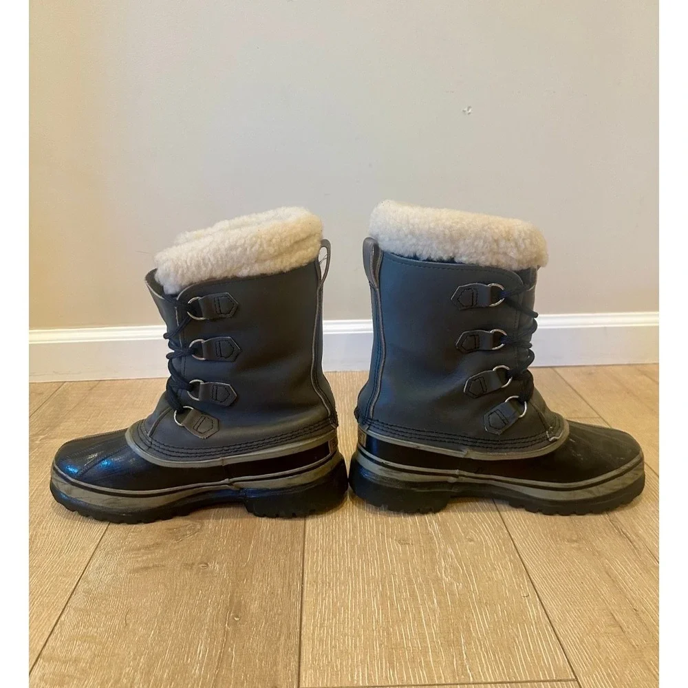 Vintage Sorel Kaufman Caribou Snow Boots Black &‎ Grey W Sz 8 Made in Canada